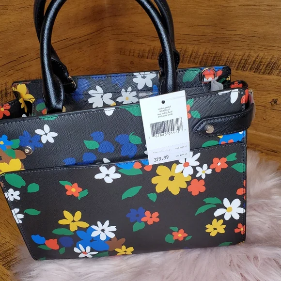 NWT Kate spade handbag staci medium satchel in black sailing floral crossbody